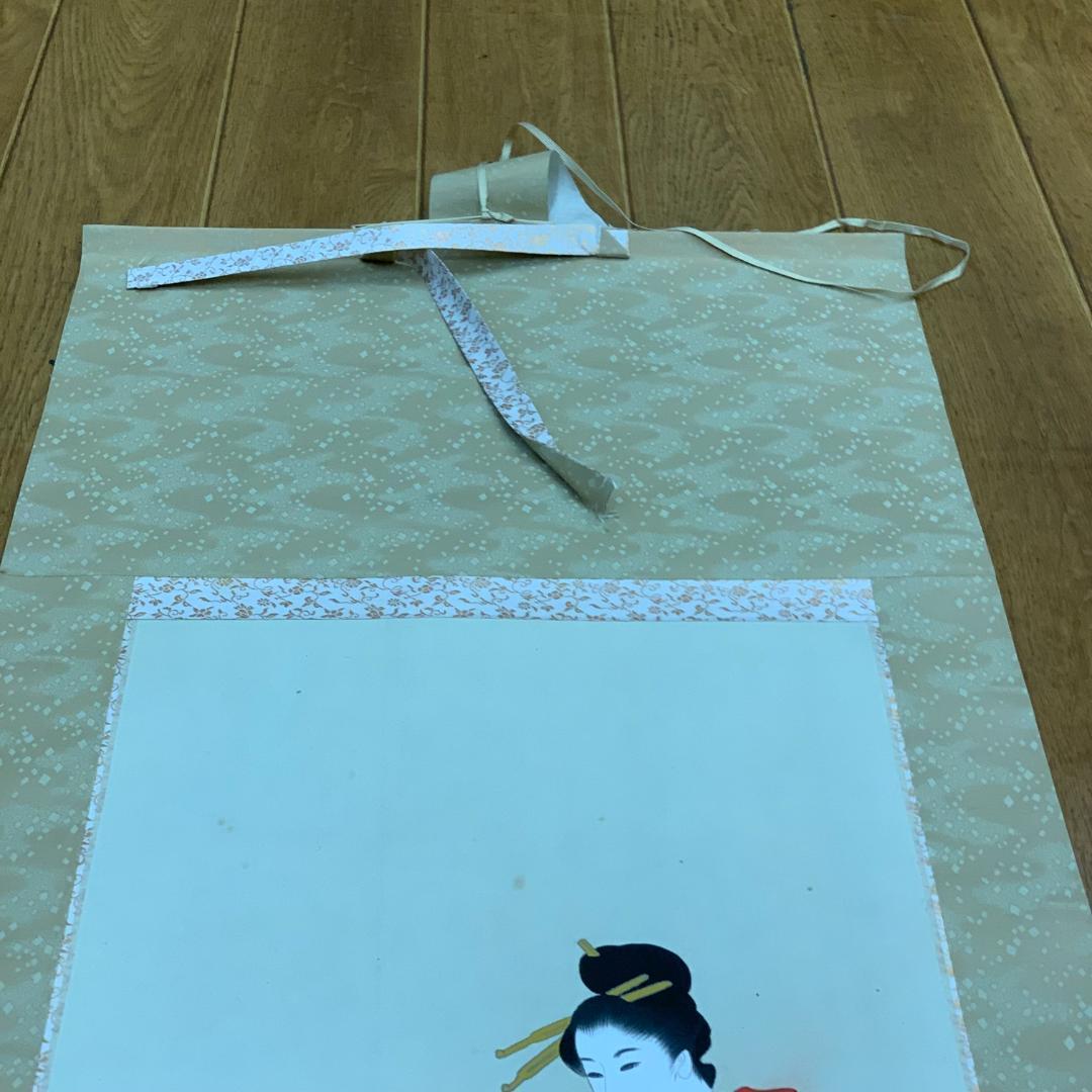 掛軸 美人画 泉紫香 共箱付き 着物姿 お稽古 茶道具 アンティーク