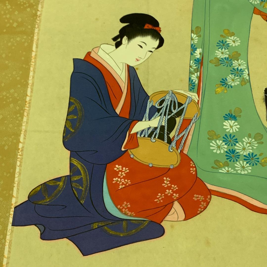 掛軸 美人画 泉紫香 共箱付き 着物姿 お稽古 茶道具 アンティーク