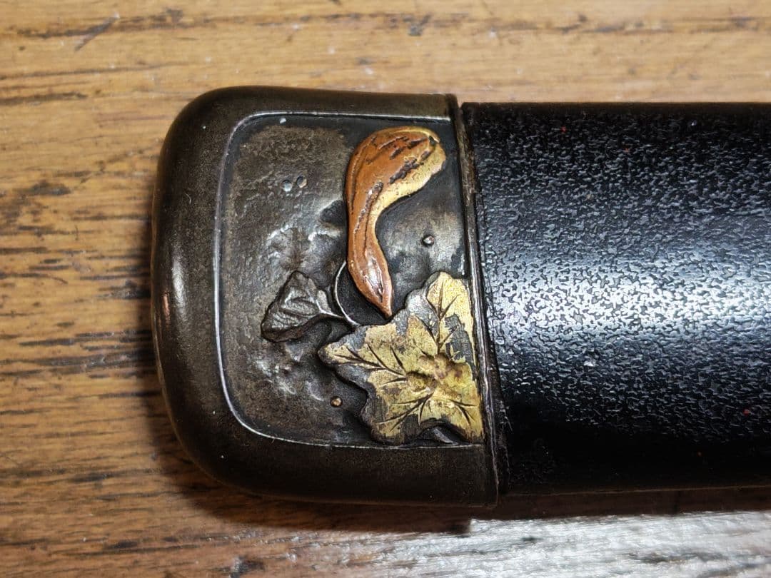 江戸期　打刀拵 黒鞘 茶色柄、鐔、金着切羽、鐺