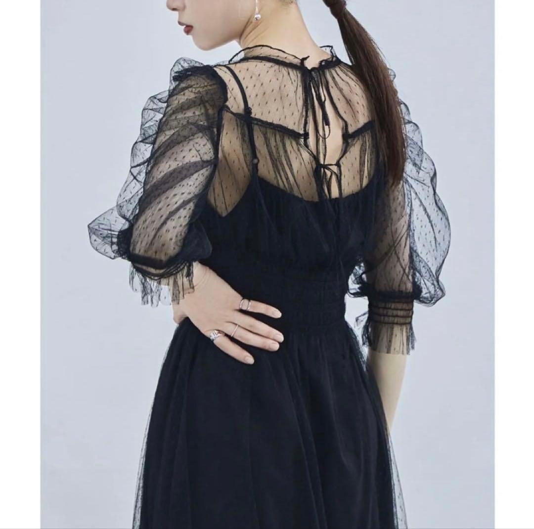 靴とセット】etoll. ドットチュールレイヤードドレスワンピースとamel靴