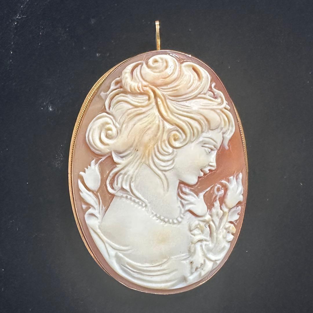 k18シェルカメオペンダントトップブローチ2way