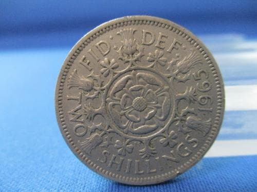 イギリス 2シリング硬貨☆1965年／エリザベス女王／チューダー朝の薔薇