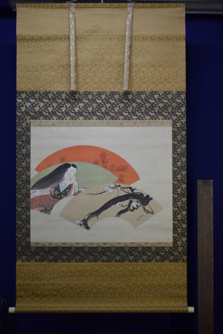 真作/守中/扇面/梅にお福図/大幅/布袋屋掛軸HG-439