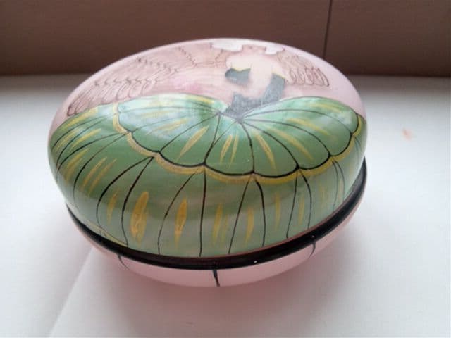 アンティーク アールデコ ヌーヴォー ガラスのパフケース 小物入れ