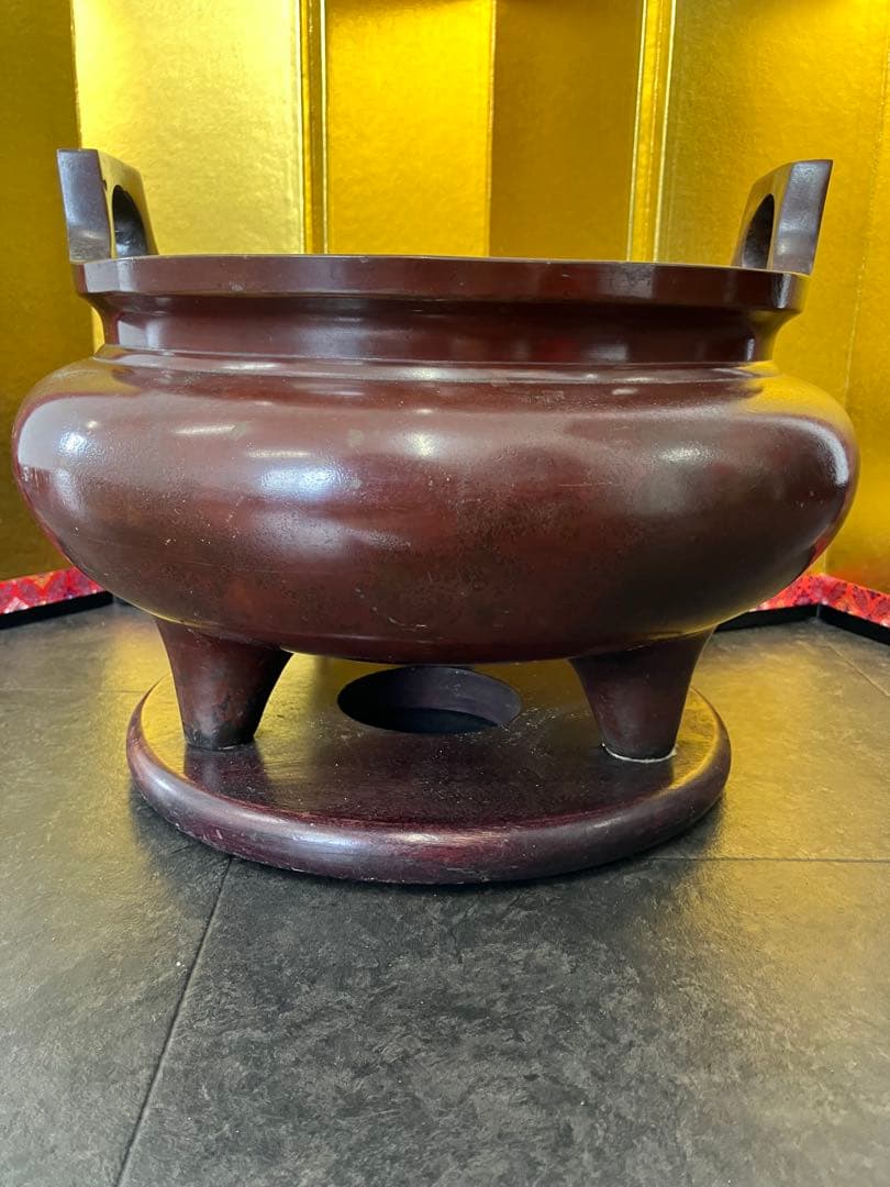 喜龍堂造？㐂龍堂？紫銅 宣徳瓶掛 火鉢 金紫銅 唐金