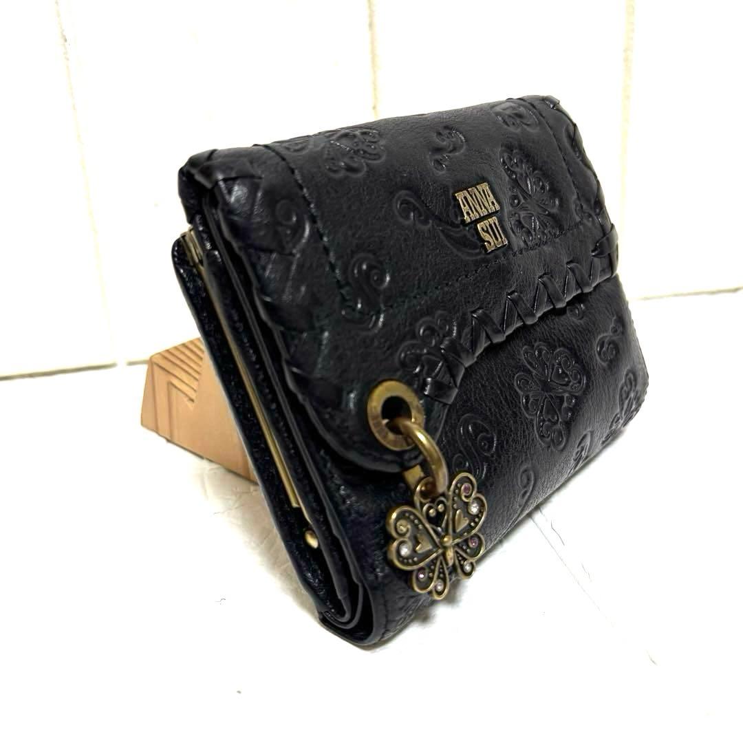 希少 ANNA SUI アナスイ ダリア バタフライ チャーム がま口 財布 黒