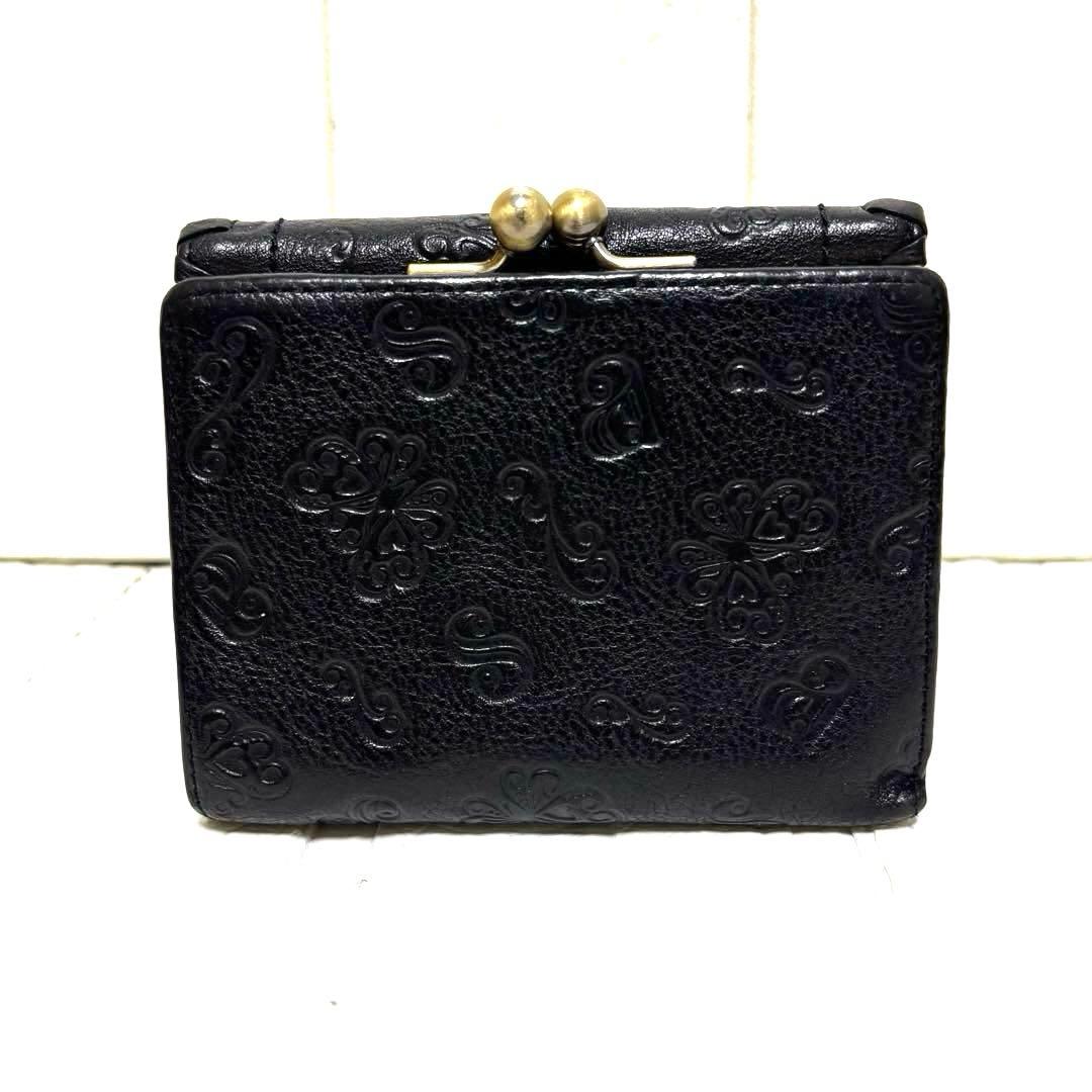 希少 ANNA SUI アナスイ ダリア バタフライ チャーム がま口 財布 黒