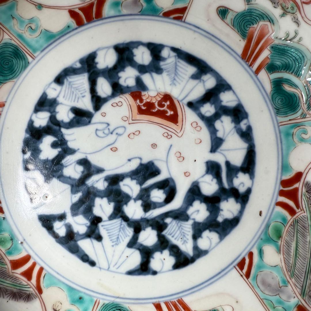 古伊万里　色絵唐獅子三ツ鉢　大中小　珍しい絵付　人物画　二重高台