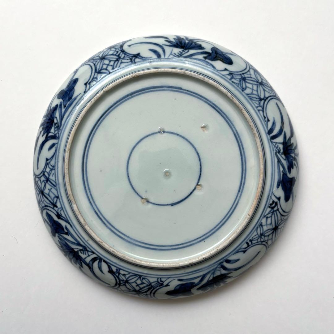 伊万里 古伊万里 江戸 後期 鶴上仙人図 富字 丸紋 牡丹 型紙摺り