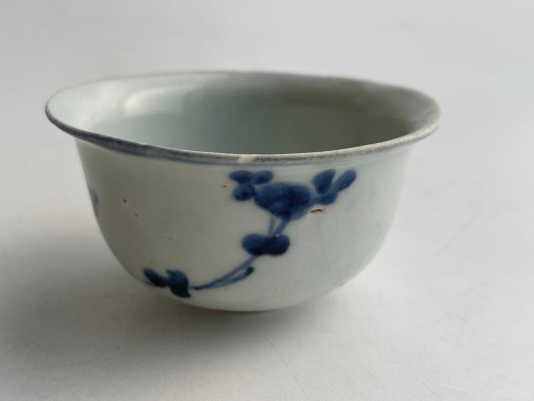 骨董　アンティーク　古染付　なずな文様　薺　染付　盃　杯　猪口　煎茶碗　中国骨董