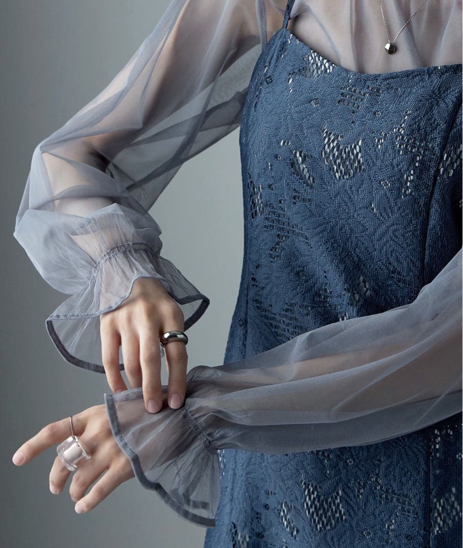 3wayシフォンボレロ&レースキャミドレスグレイッシュブルー