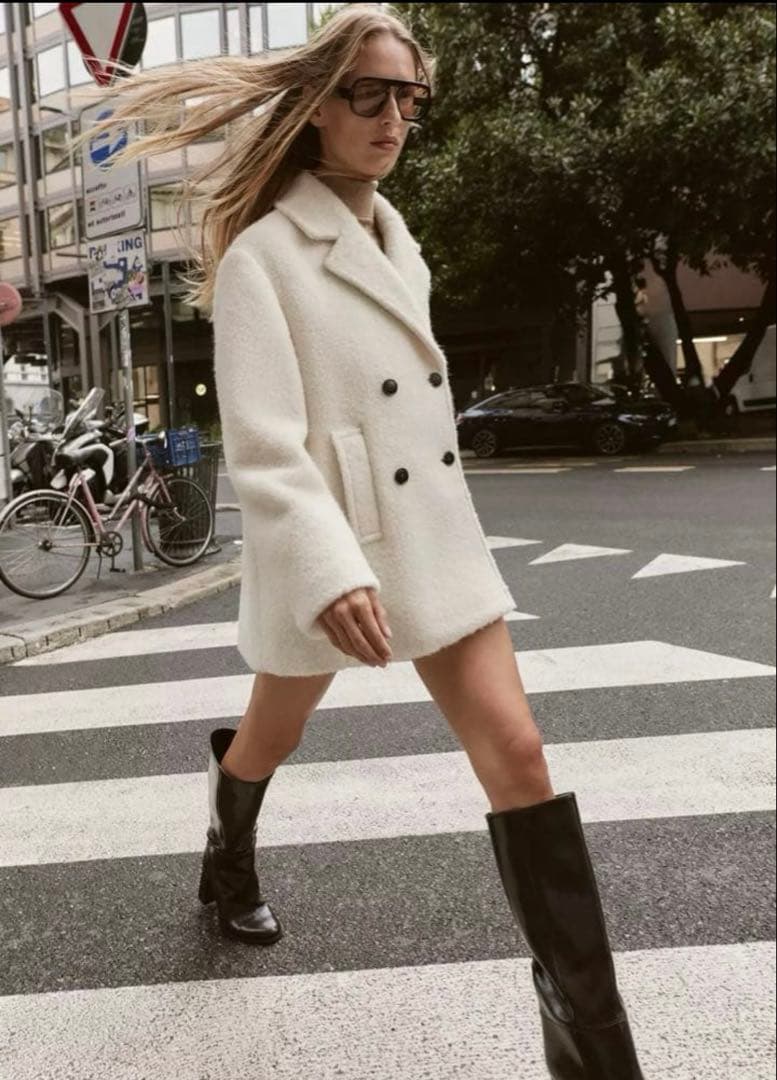 【即発送】ZARA ブークレダブルブレストミディ丈コート ZARA】ブークレダブルブレストミディ丈コート | 8073/328/716 (ZARA