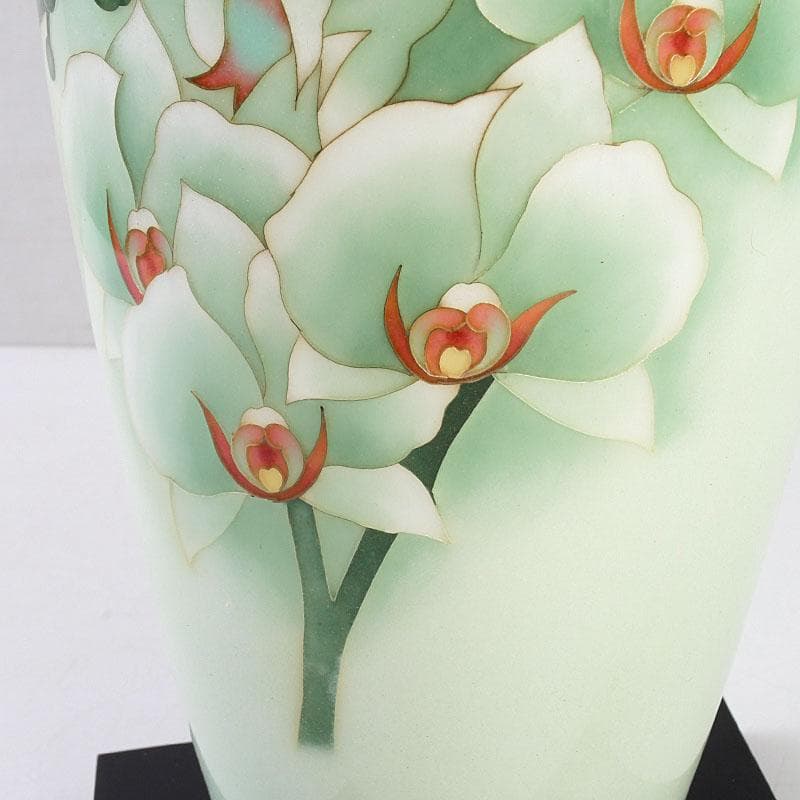 茶道具　七宝焼　薄緑釉　胡蝶蘭図　花器　共箱　Z　9750D