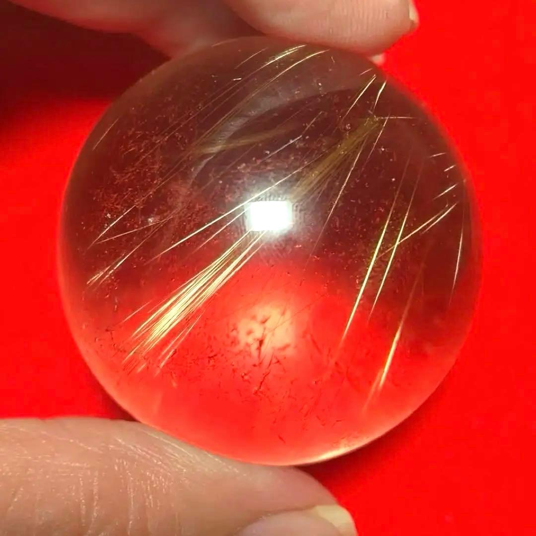 40mm ゴールドルチルクォーツ丸玉スフィア金針水晶
