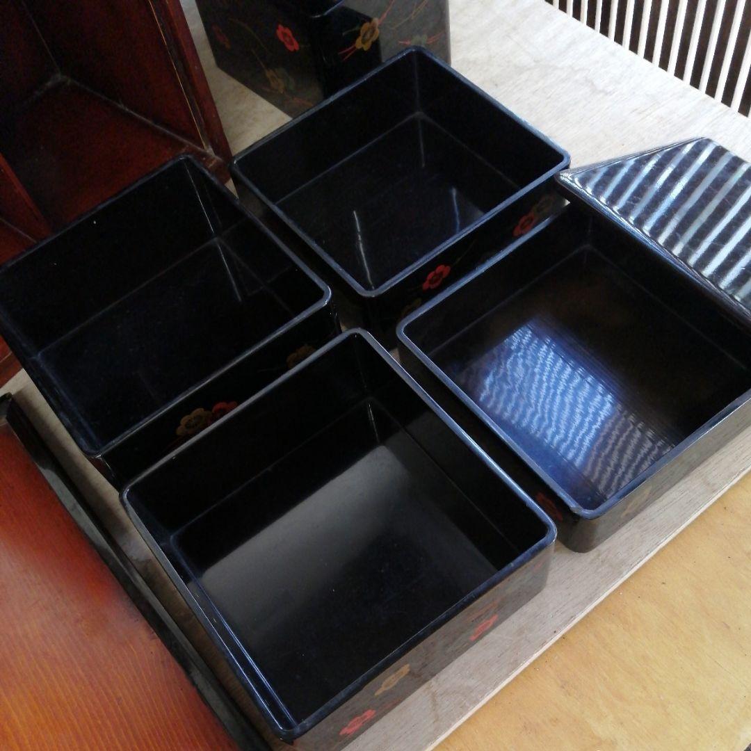 骨董 弁当箱 漆器 木製 重箱 木箱 お盆 セット 松葉に梅