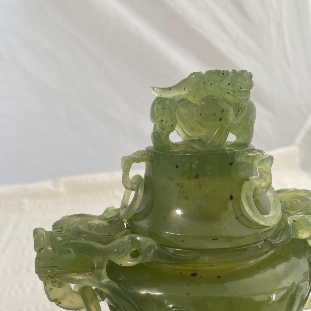 翡翠（ヒスイ）天然石 新山玉炉 龍の香炉 81年ポートピア天津物産展