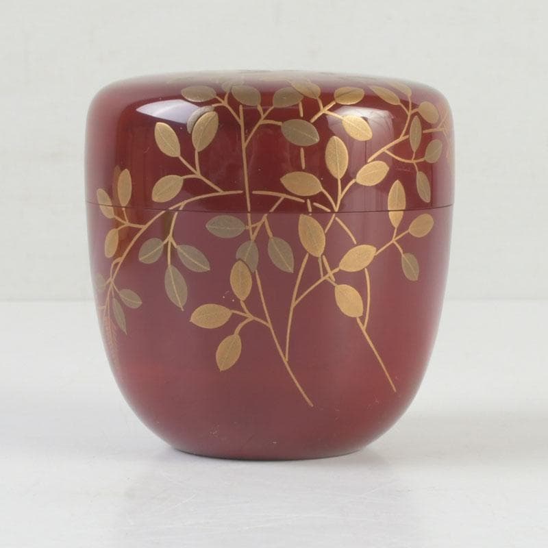 茶道具 朱塗 花草蒔絵 棗 時代箱付 V 9692