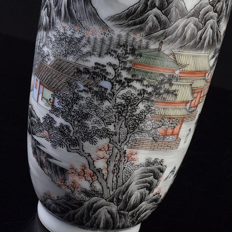 中国 居仁堂製款 山水人物文 盤口瓶 V R9257 - メルカリ