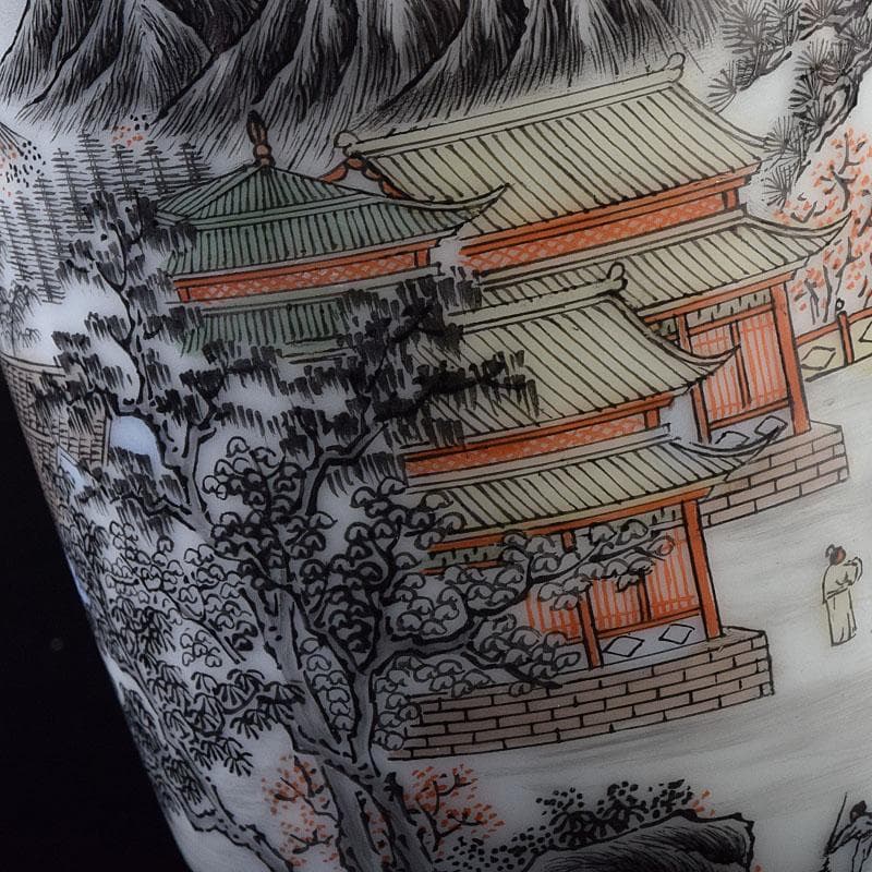 中国 居仁堂製款 山水人物文 盤口瓶 V R9257 - メルカリ