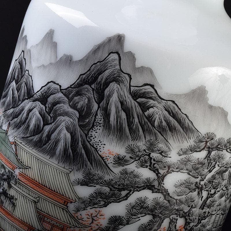 中国 居仁堂製款 山水人物文 盤口瓶 V R9257 - メルカリ