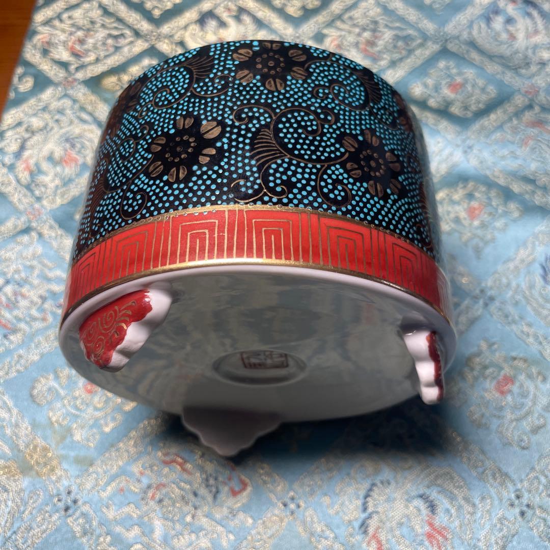 名作　九谷焼　菊仙造　床間揃　青花柄漆器香合他