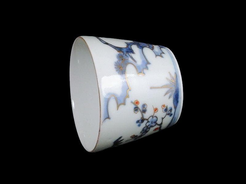 古伊万里 染錦 太湖石に松竹梅の図 蕎麦猪口 C177 AS-CXk