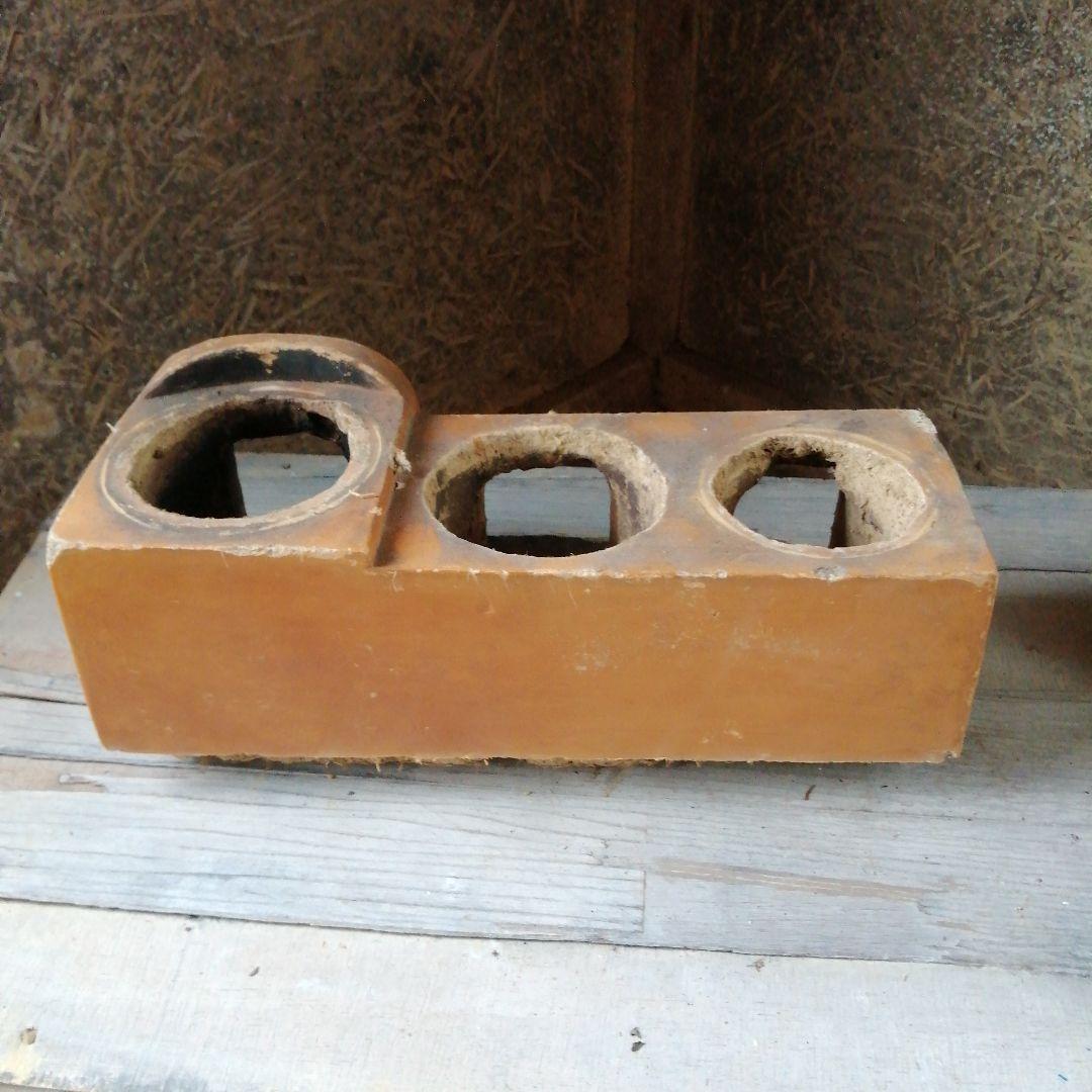 古民具 三口竈 37cm 明治～昭和初期