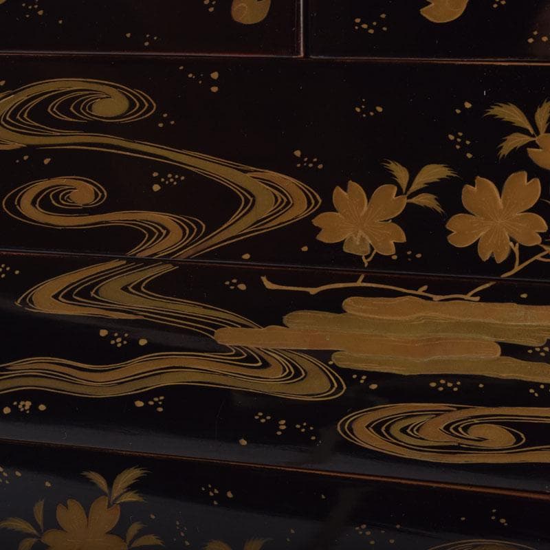 茶道具　黒漆　花草蒔絵　五段重箱　共箱　C　9121