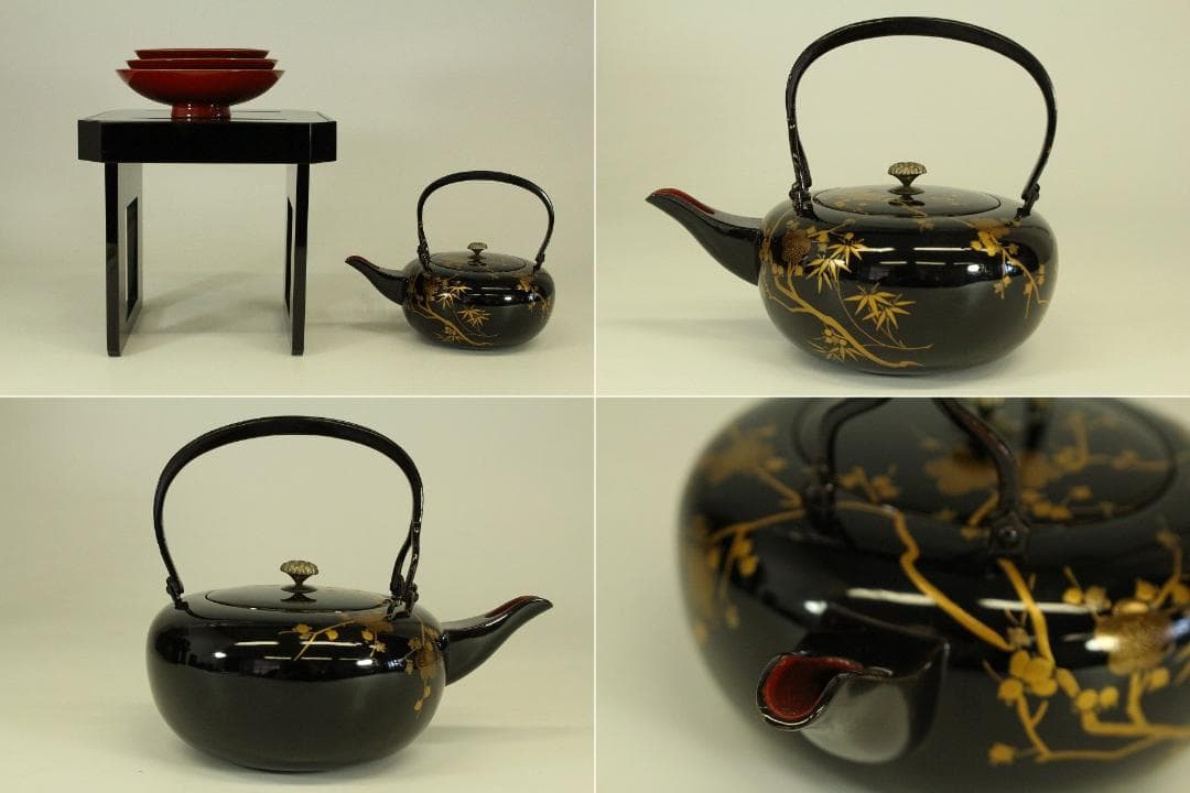 梅蒔絵 お屠蘇 揃 銚子 盃三 台 美品 正月 節句(ZE527)