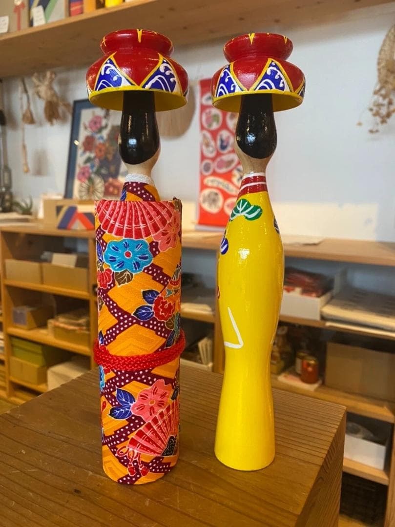 沖縄 琉球 みやらびこけし セット ハンドメイド伝統工芸品 琉装黄色 約27cm