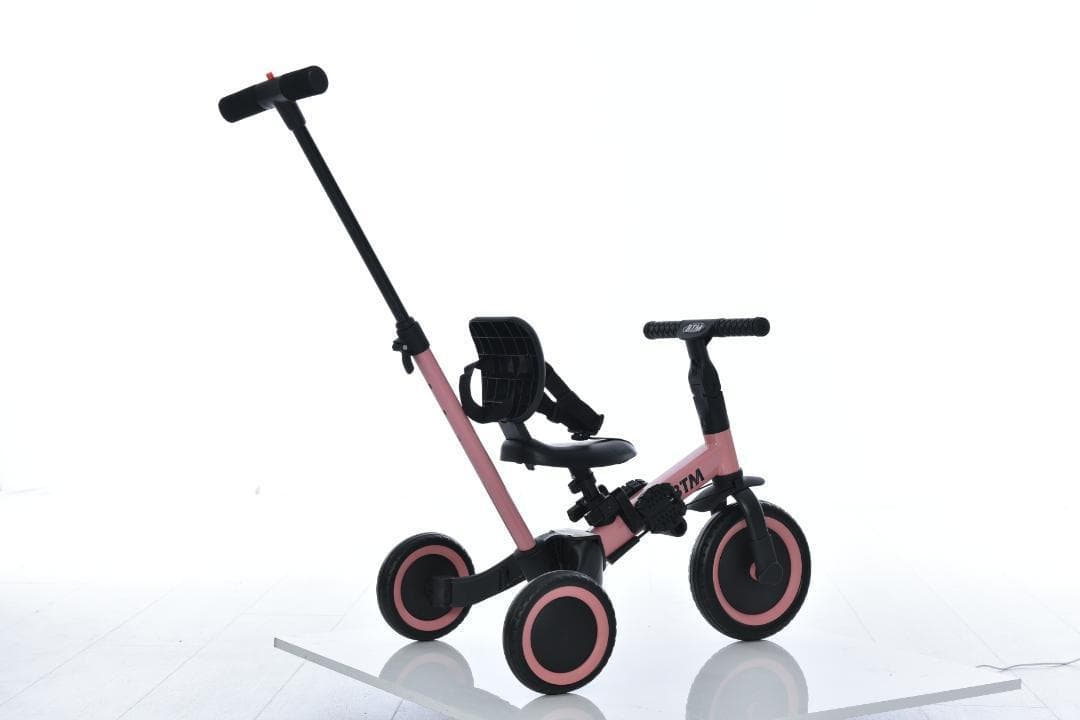 子供用三輪車 ピンク4in1三輪車のりもの 押し棒付き 自転車 おもちゃ