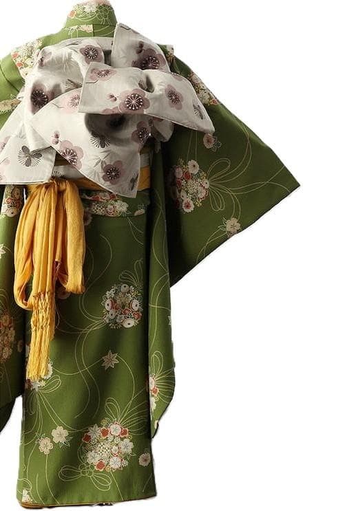 夢工房 7歳 女の子 着物 七五三　四つ身　花柄　抹茶色　古典