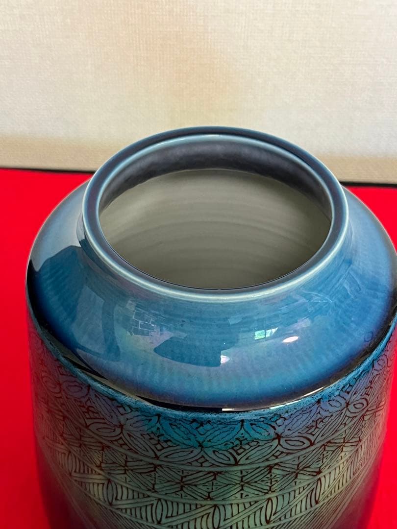柳雨軒 三代 人間国宝 徳田八十吉（正彦銘） 碧明釉 小紋壺 管理