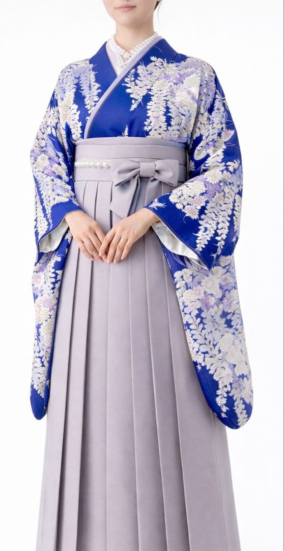 藤柄 銀彩 駒刺繍 振袖 正絹 紺青 身丈156 裄63 袖丈109 振袖 FINAL