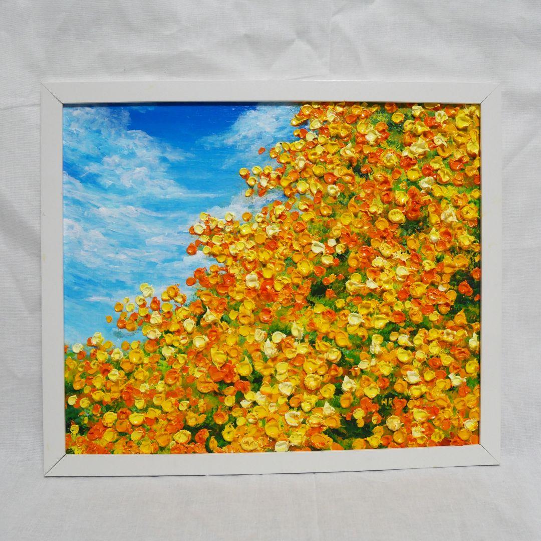 油絵 油彩 油彩画 絵 絵画　【ミモザ青空】