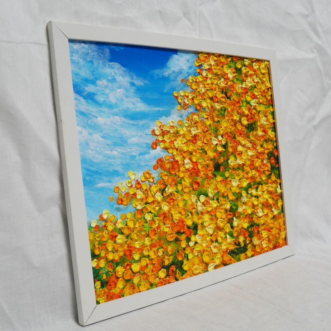 油絵 油彩 油彩画 絵 絵画　【ミモザ青空】