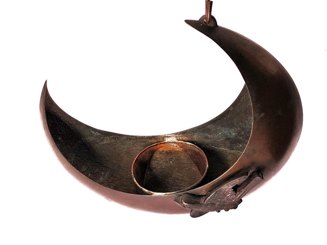 三日月形砂張吊花生 】 不如帰赤銅彫金 江戸～明治時代 - メルカリ