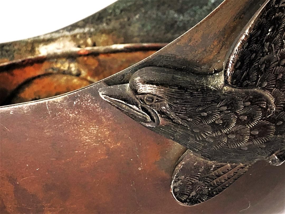 三日月形砂張吊花生 】 不如帰赤銅彫金 江戸～明治時代 - メルカリ