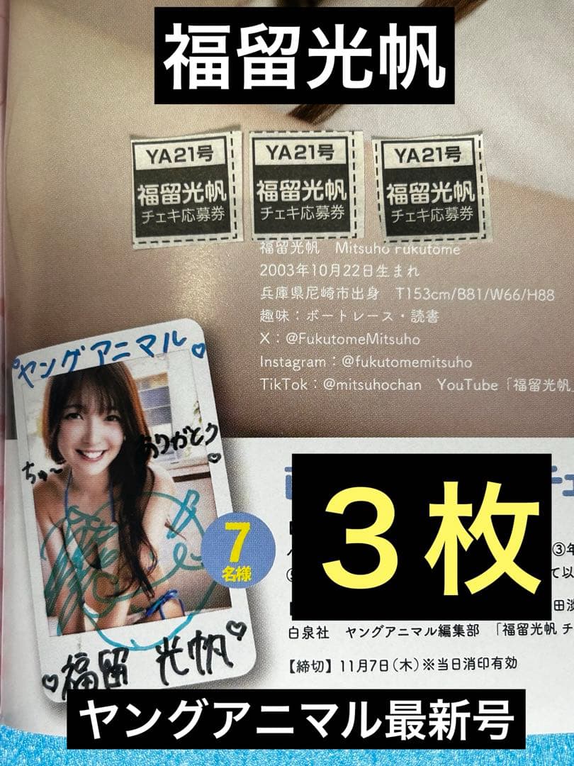 福留光帆 ヤングアニマル最新号 チェキ応募券3枚 - メルカリ