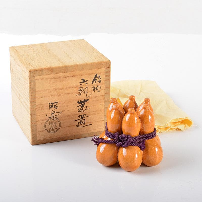 茶道具 佐々木 昭楽作 飴釉 六瓢 蓋置 共箱 V 5729