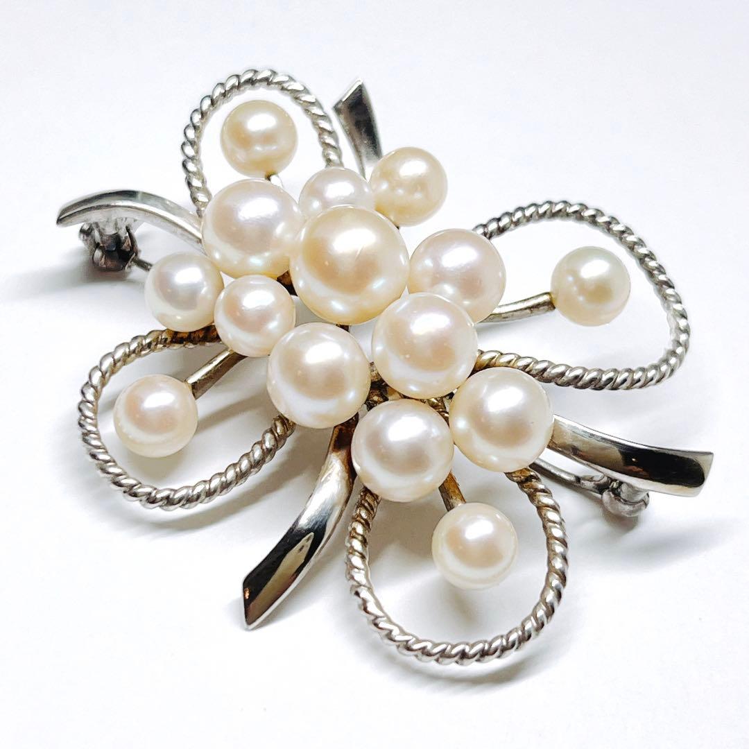 MIKIMOTOミキモト パール ブローチ 15球 フラワー リボン