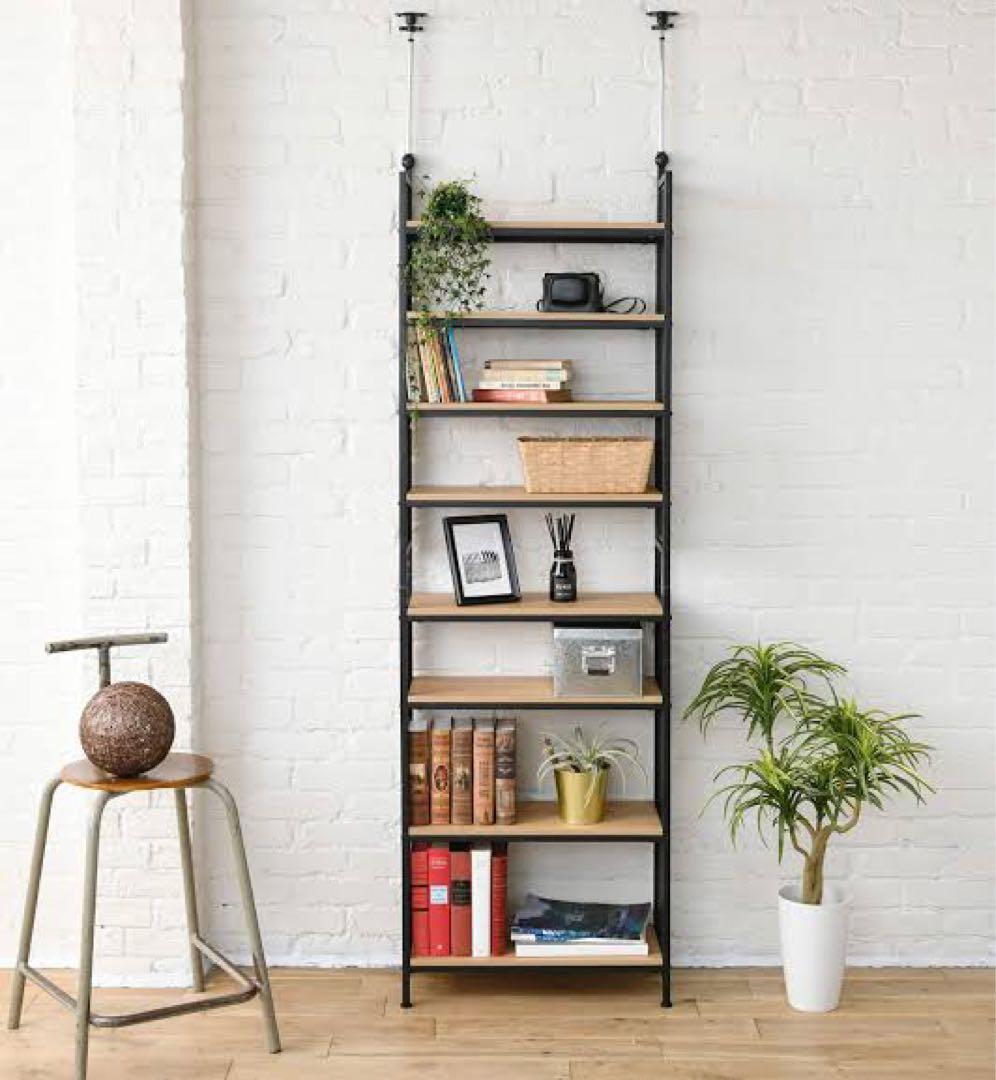 新品未使用箱不良 山善 RTF-6025(OAK/SBK)つっぱりフリーラック