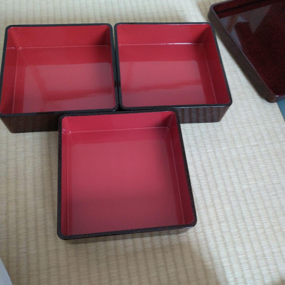 津軽 七々子塗 6.5寸 重箱 3段 台付 七々子塗重箱 津軽塗 3
