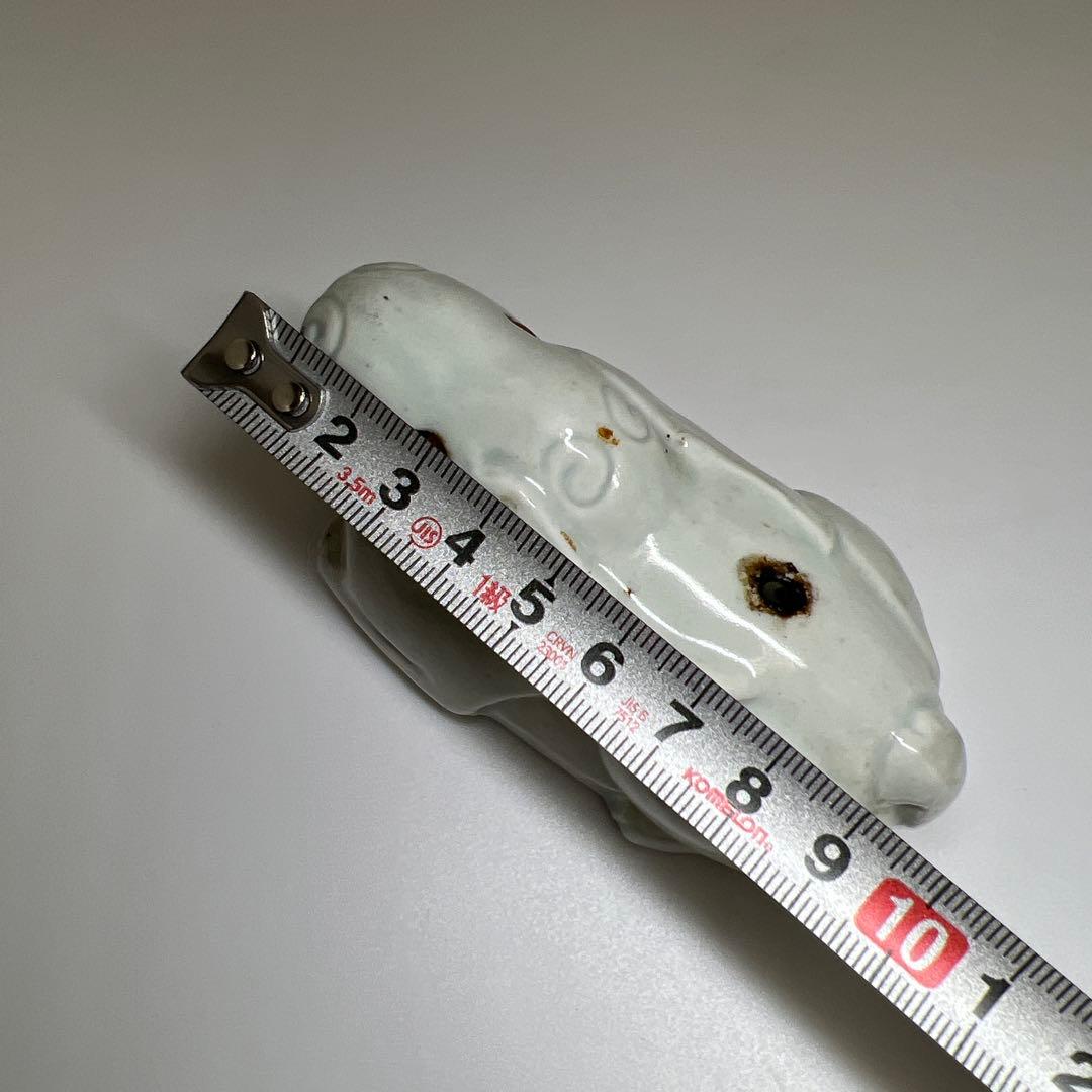 李朝白磁 鉄砂兎形硯滴 共箱 幅約9.5㎝ 東Y7-