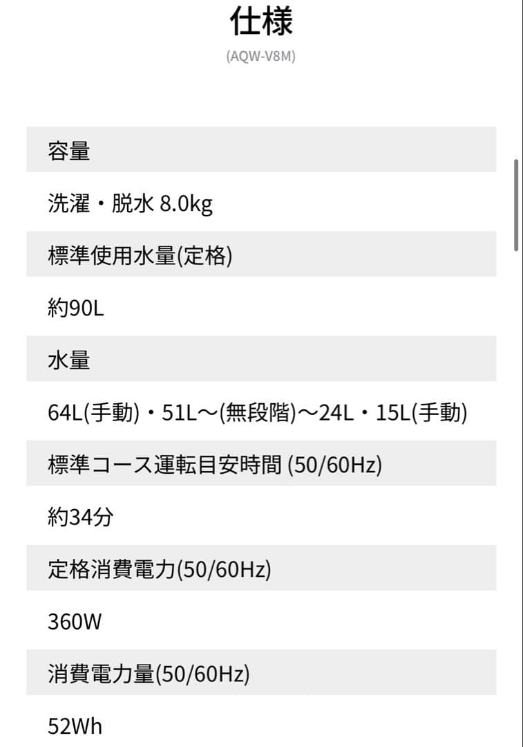 値下げ！AQUA アクア　8.0kg 縦型洗濯機