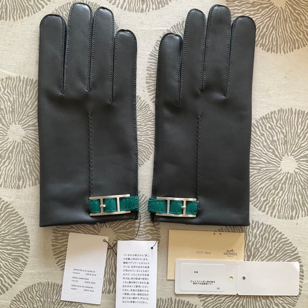 HERMES エルメス レザーグローブ グレー サイズ8.5