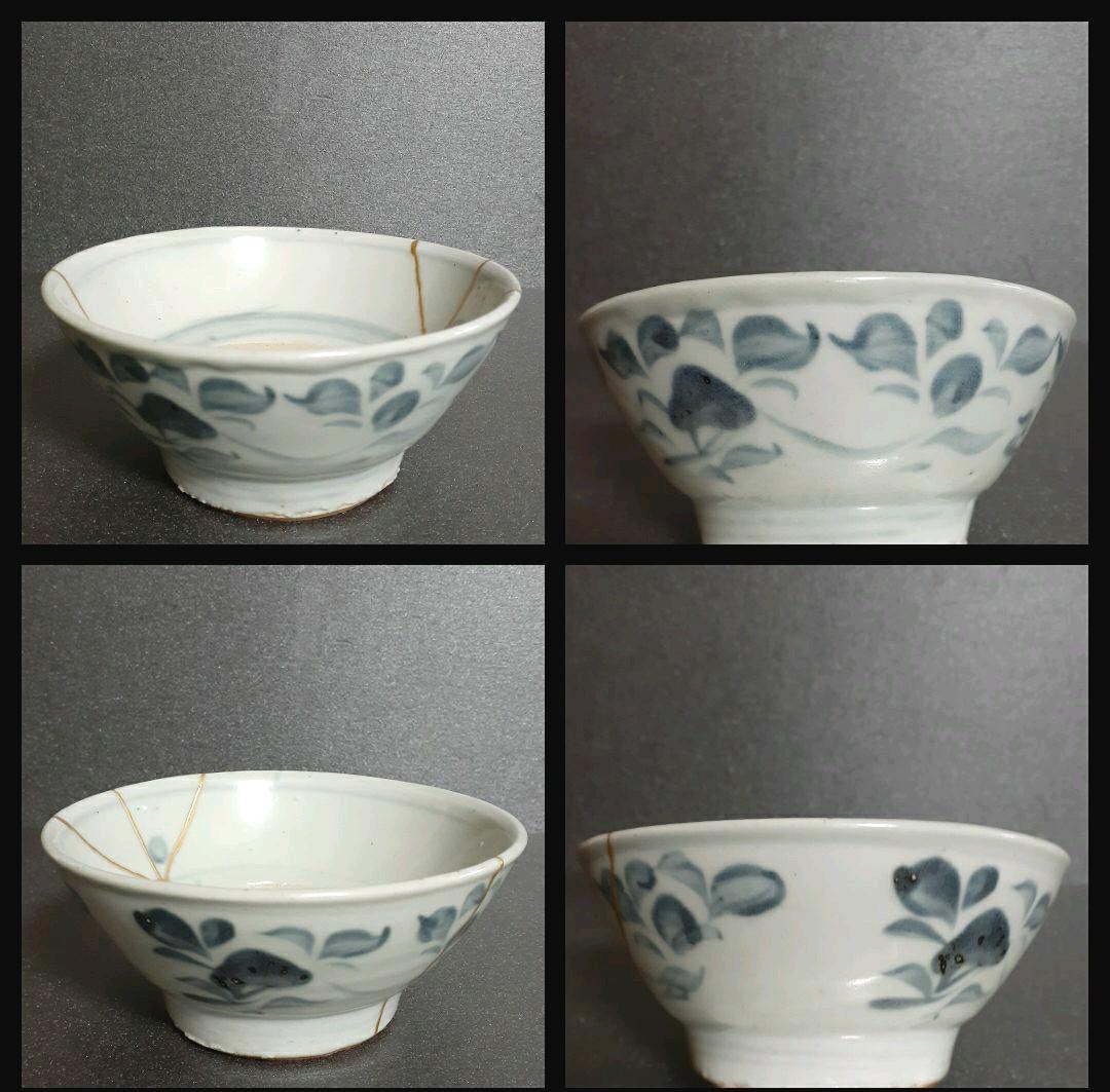 中国古美術 古玩 明朝 明代 青花 古染付 呉須 花文様 碗 茶碗