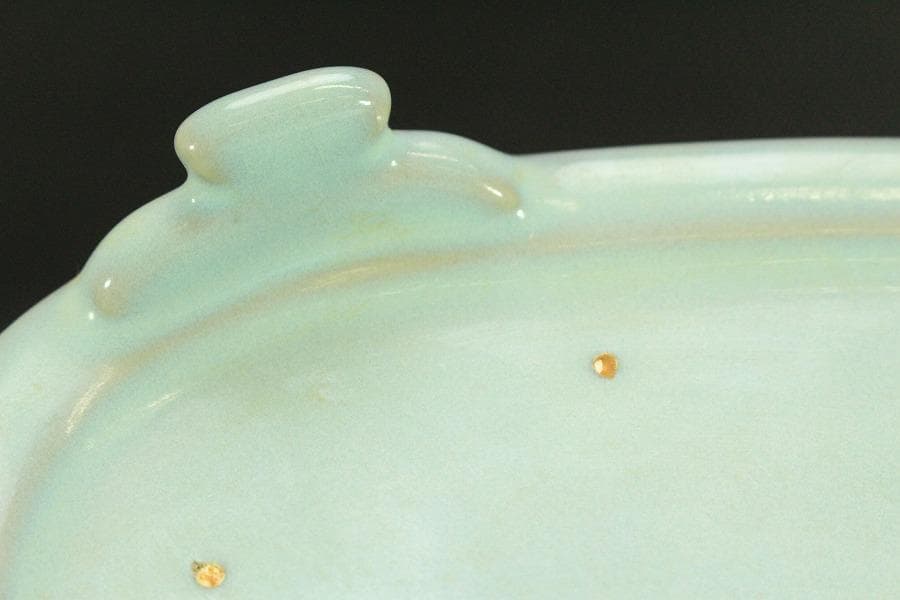 中国美術 青釉 楕円形 盤 水盤 洗 23.3cmx16.7cm(LC315)