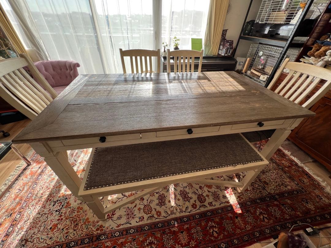 アシュレイ　ダイニングセット　テーブル　椅子　ベンチ　チェア　6点まとめて