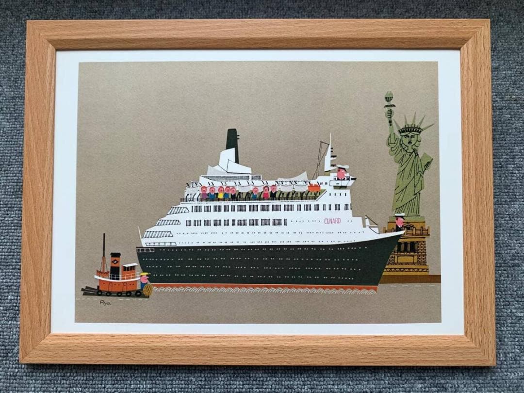 柳原良平『クイーンエリザベス2世』 A4サイズ 額入り 印刷物 額装品